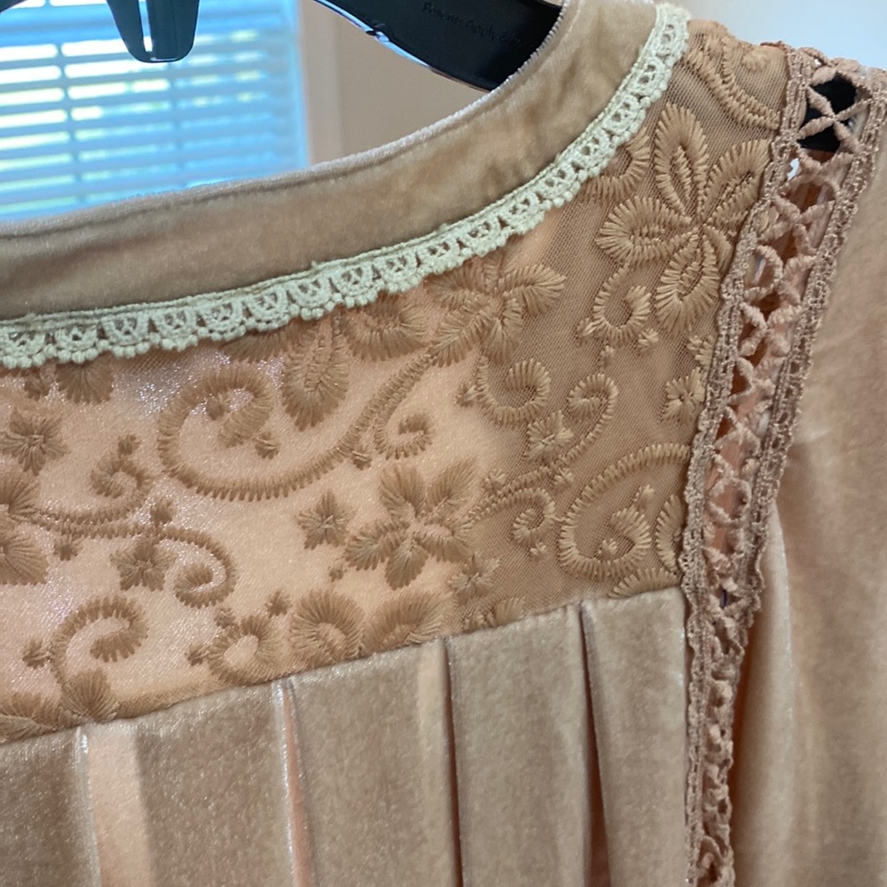 POL Womens V-Neck Velvet Goldenrod Embroidered Boho Floral Tunic/Dress - Sz M - Picture 7 of 16